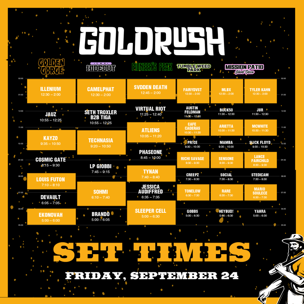 Gold Rush 2022 Schedule Goldrush 2021 Schedule Released! | Goldrush Music Festival | September  24-26, 2021